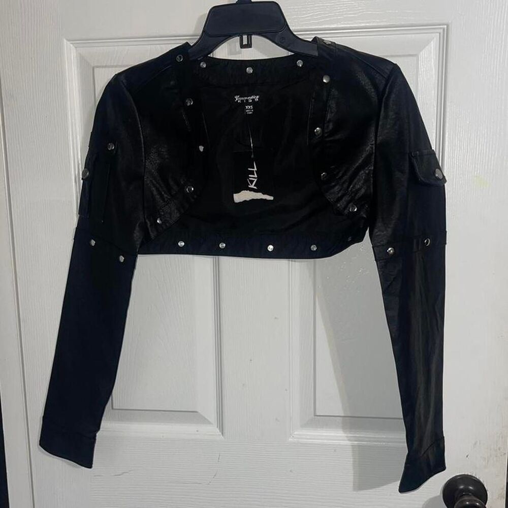 Dolls-kill Women's Black Faux Leather Cropped Jacket Size XXS